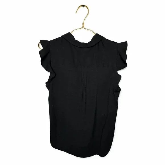 Who What Wear Womens Black Ruffle Sleeve Button Front Blouse Top Size Small - Picture 3 of 6
